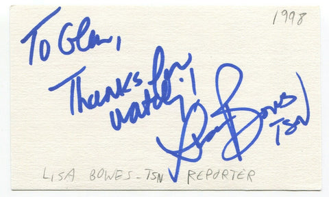 Lisa Bowes Signed 3x5 Index Card Autographed Signature Canadian Sports Reporter