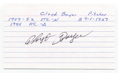 Cloyd Boyer Signed 3x5 Index Card Autographed Baseball MLB St. Louis Cardinals