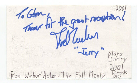 Rod Weber Signed 3x5 Index Card Autograph Actress Grease The Full Monty