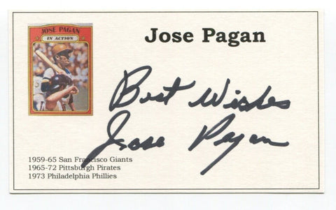 Jose Pagan Signed Index Card Autographed Baseball Pirates 1971 World Series