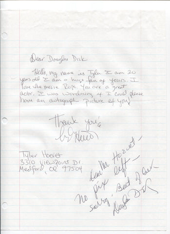 Douglas Dick Signed Letter Note Vintage Autographed Rope Alfred Hitchcock
