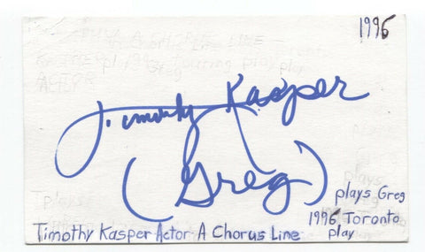 Timothy Kasper Signed 3x5 Index Card Autographed Signature Actor