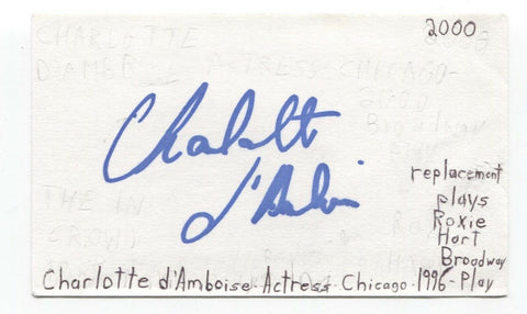 Charlotte d'Amboise Signed 3x5 Index Card Autographed Signature Actress Chicago