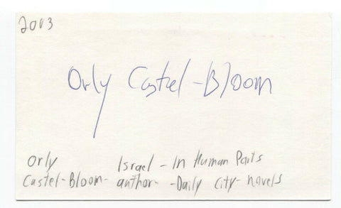 Orly Castel-Bloom Signed 3x5 Index Card Autographed Signature Author