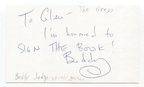 The Grays - Buddy Judge Signed 3x5 Index Card Autographed Signature Band