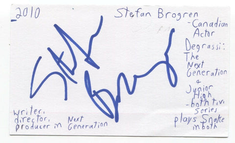 Stefan Brogren Signed 3x5 Index Card Autograph Signature Actor Degrassi