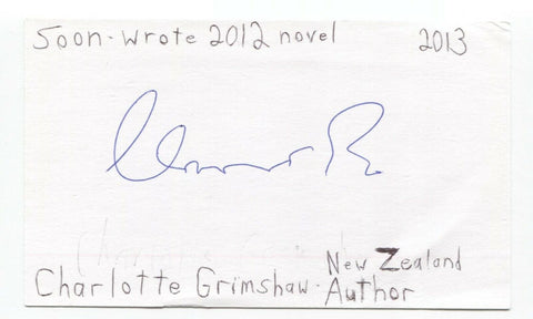 Charlotte Grimshaw Signed 3x5 Index Card Autographed Signature Author Writer