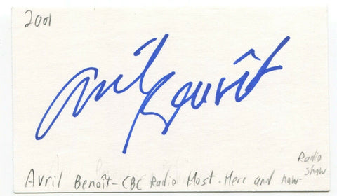 Avril Benoit Signed 3x5 Index Card Autographed Signature Host Director
