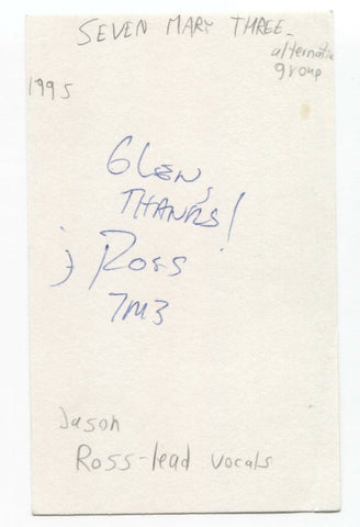 Seven Mary Three - Jason Ross Signed 3x5 Index Card Autographed Signature Band