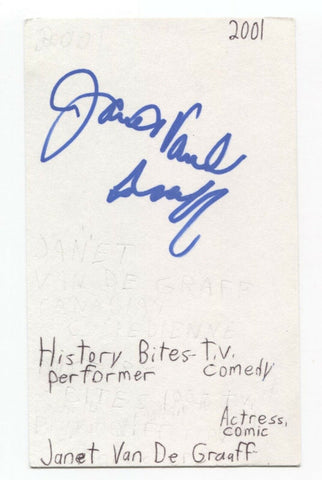 Janet van de Graaf Signed 3x5 Index Card Autographed Signature Actress Comedian