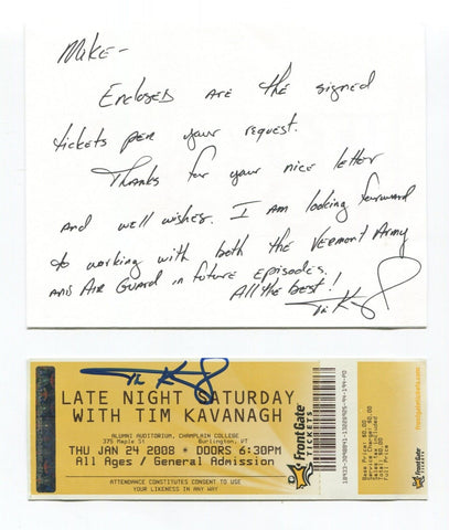 Tim Cavanagh Signed Letter and Ticket Stub Autographed Comedic Musician  Comedy