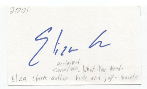 Eliza Clark Signed 3x5 Index Card Autographed Signature Author Writer