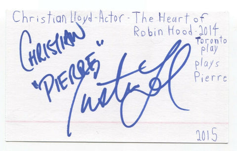 Christian Hoyd Signed 3x5 Index Card Autographed Signature Actor