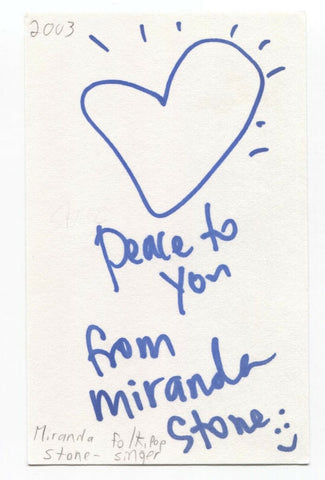 Miranda Stone Signed 3x5 Index Card Autographed Signature Folk Singer Songwriter