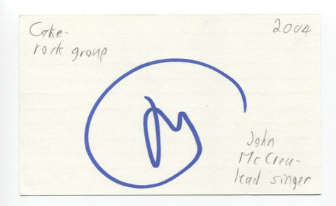 John McCrea Signed 3x5 Index Card Autographed Signature Cake Lead Singer