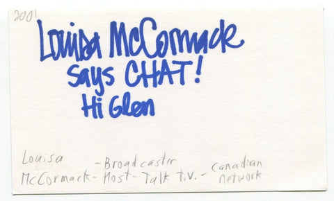 Louisa McCormack Signed 3x5 Index Card Autograph Canadian TV Host Author