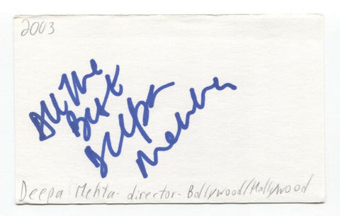 Deepa Mehta Signed 3x5 Index Card Autographed Director Bollywood/Hollywood