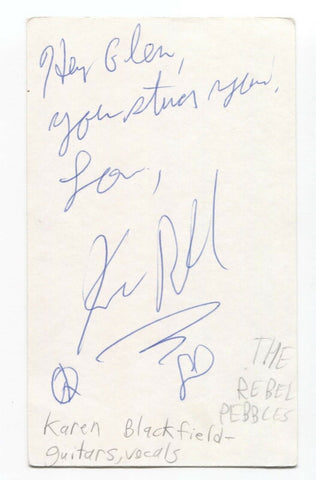 The Rebel Pebbles - Karen Blackfield Signed 3x5 Index Card Autographed Signature