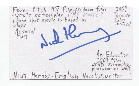 Nick Hornby Signed 3x5 Index Card Autographed Signature Author Fever Pitch