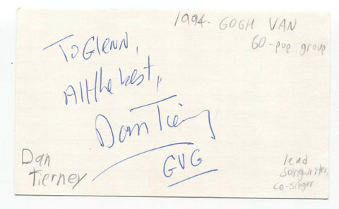 Gogh Van Go - Daniel Tierney Signed 3x5 Index Card Autographed Signature Band