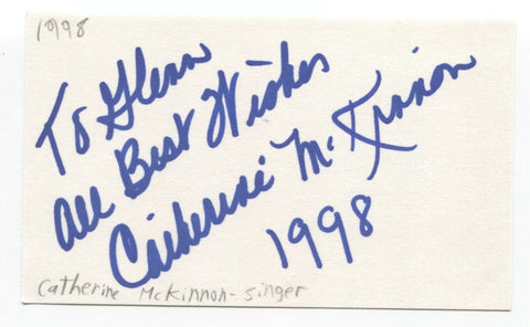 Catherine McKinnon Signed 3x5 Index Card Autographed Signature Singer Actress
