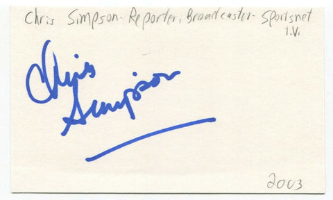 Chris Simpson Signed 3x5 Index Card Autographed Signature NHL Reporter Host