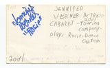 Jennifer Werner Signed 3x5 Index Card Autographed Actress Cabaret