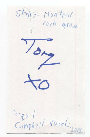 Stars - Torquil Campbell Signed 3x5 Index Card Autographed Signature