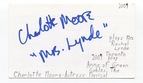 Charlotte Moore Signed 3x5 Index Card Autographed Actress Bionic Woman Waltons