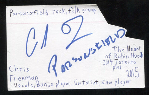 Chris Freeman Signed 3x5 Index Card Autographed Signature Band Parsonsfield