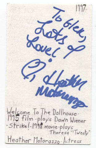 Heather Matarazzo Signed 3x5 Index Card Autographed Signature Princess Diaries