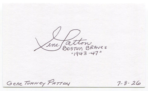 Gene Patton Signed 3x5 Index Card Autographed Baseball Player Boston Braves