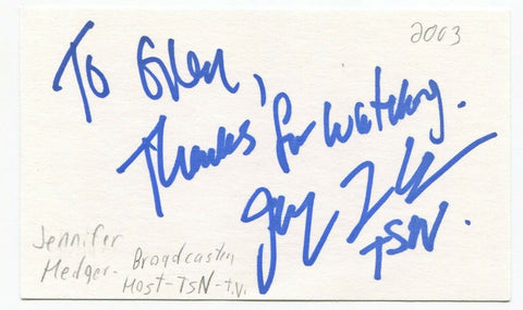 Jennifer Hedger Signed 3x5 Index Card Autographed Canadian Sports Reporter TSN