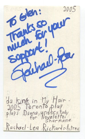 Rachael-Lea Rickards Signed 3x5 Index Card Autograph Actress Da Kink In My Hair