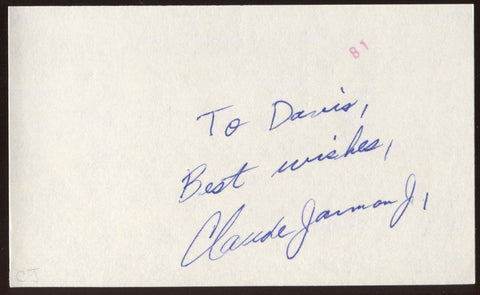 Claude Jarman, Jr. Signed Index Card Signature Vintage Autographed AUTO 