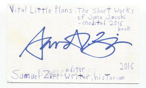 Samuel Zipp Signed 3x5 Index Card Autographed Signature Author Writer Historian