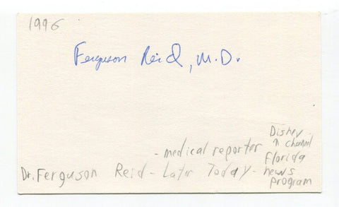 Dr. Ferguson Reid Signed 3x5 Index Card Autograph Actor Medical Reporter