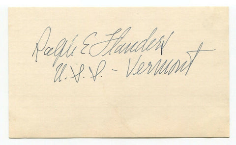 Ralph E. Flanders Signed 3x5 Index Card Autographed Signature Politician Senator