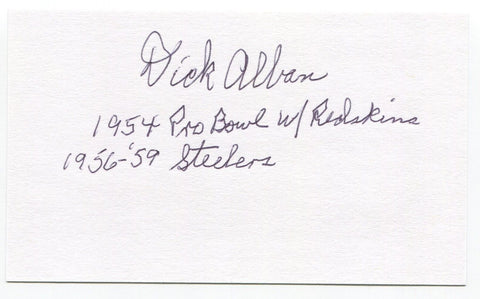 Dick Alban Signed 3x5 Index Card Autographed Football NFL Washington Redskins