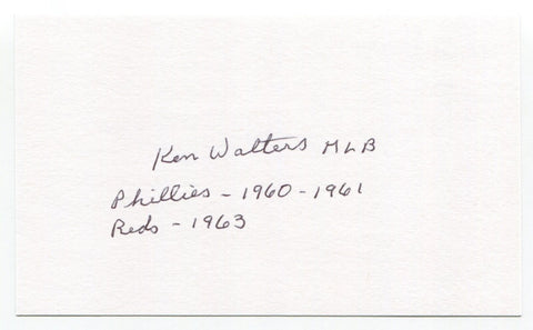 Ken Walters Signed 3x5 Index Card Autograph Baseball MLB Philadelphia Phillies