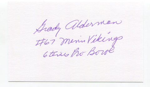 Grady Alderman Signed 3x5 Index Card Autographed NFL Football Minnesota Vikings