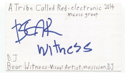A Tribe Called Red - DJ Bear Witness Signed 3x5 Index Card Autographed