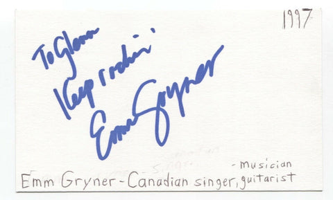 Emm Gryner Signed 3x5 Index Card Autographed Signature Singer Songwriter