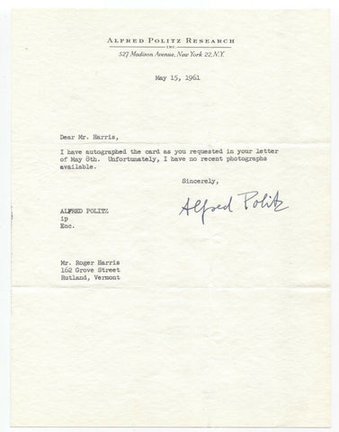 Alfred Politz Signed Letter Autographed Signature Research Analyst