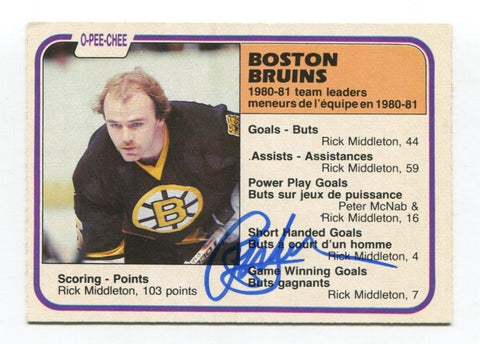 1980-81 O-Pee-Chee Rick Middleton Signed Card Hockey NHL AUTO #19 Boston Bruins