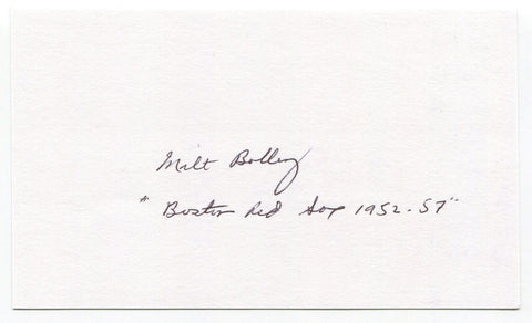 Milt Bolling Signed 3x5 Index Card Autographed Boston Red Sox Debut 1952 MLB