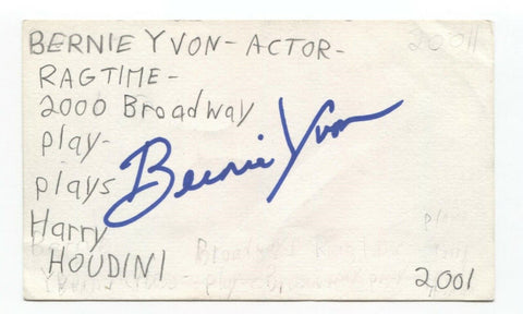 Bernie Yvon Signed 3x5 Index Card Autographed Signature Actor