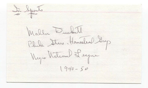 Mahlon Duckett Signed 3x5 Index Card Baseball Autographed Signature