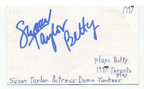 Susan Taylor Signed 3x5 Index Card Autographed Actress Damn Yankees