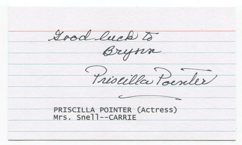 Priscilla Pointer Signed 3x5 Index Card Autographed Carrie Twilight Zone